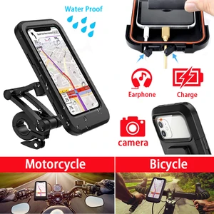 motorcycle bike bicycle cell mobile phone case holder waterproof with charger mount handlebar rearview mirror 4 5 6 7 inches free global shipping