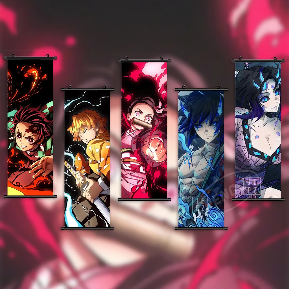 

Home Decor Anime Hanging Demon Slayer Poster Kamado Nezuko Canvas Wall Art Agatsuma Zenitsu Printed Painting Scroll Living Room