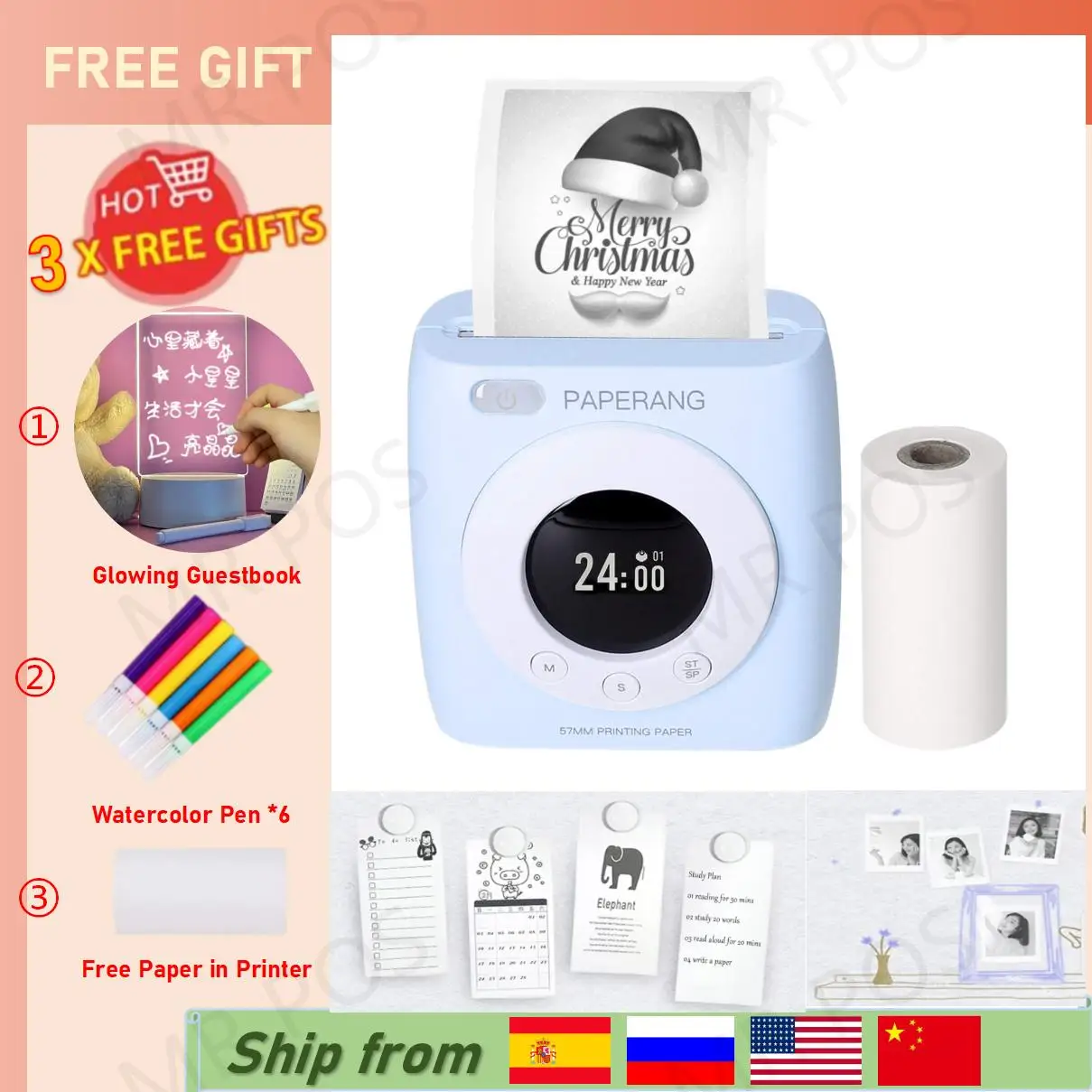 

(Gift) PAPERANG P2S Pocket Printer Clock Function 300dpi BT Wireless Thermal Printer Portable Mobile Mini Printer Label Sticker