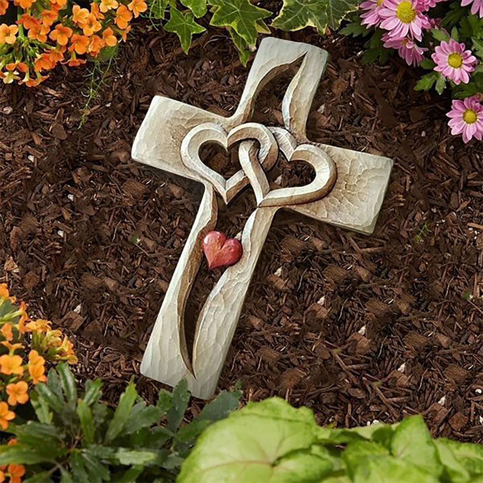 

Carved Wooden Cross Intertwined Hearts Acrylic Love Cross Ornaments Figurines Creative Outdoor Garden Yard Decoration Miniatures