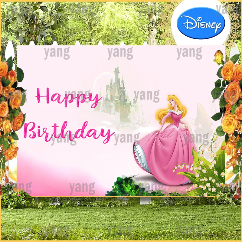 Disney Princess Party Beautiful Castle Background Sleeping Beauty Aurora Custom Pink Backdrop Children's Birthday Decoration