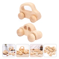 2pcs wooden rattle car wooden car toys inertial trolley toys grasping training toys for newborn baby gift