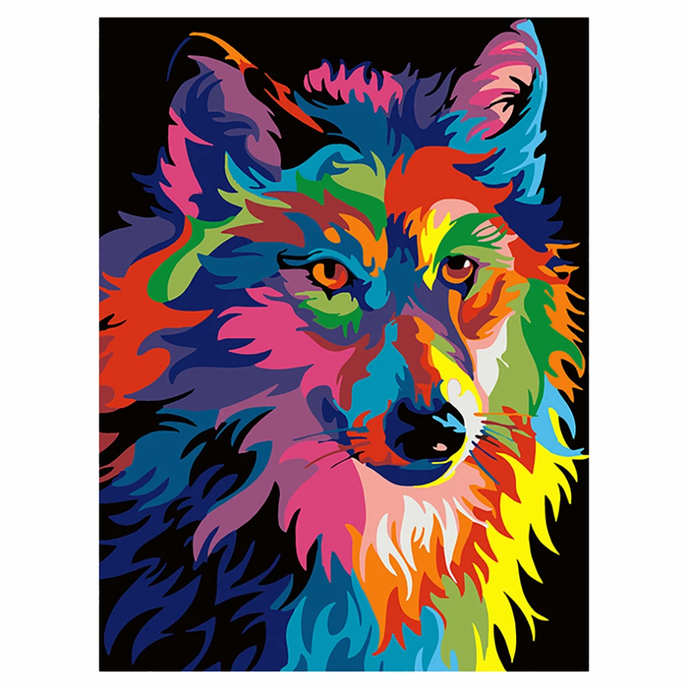 

KamyYi 5d Diamond Painting Colorful Wolf Mosaic Handmade Full Square/Round Diamond Embroidery Home Decoration