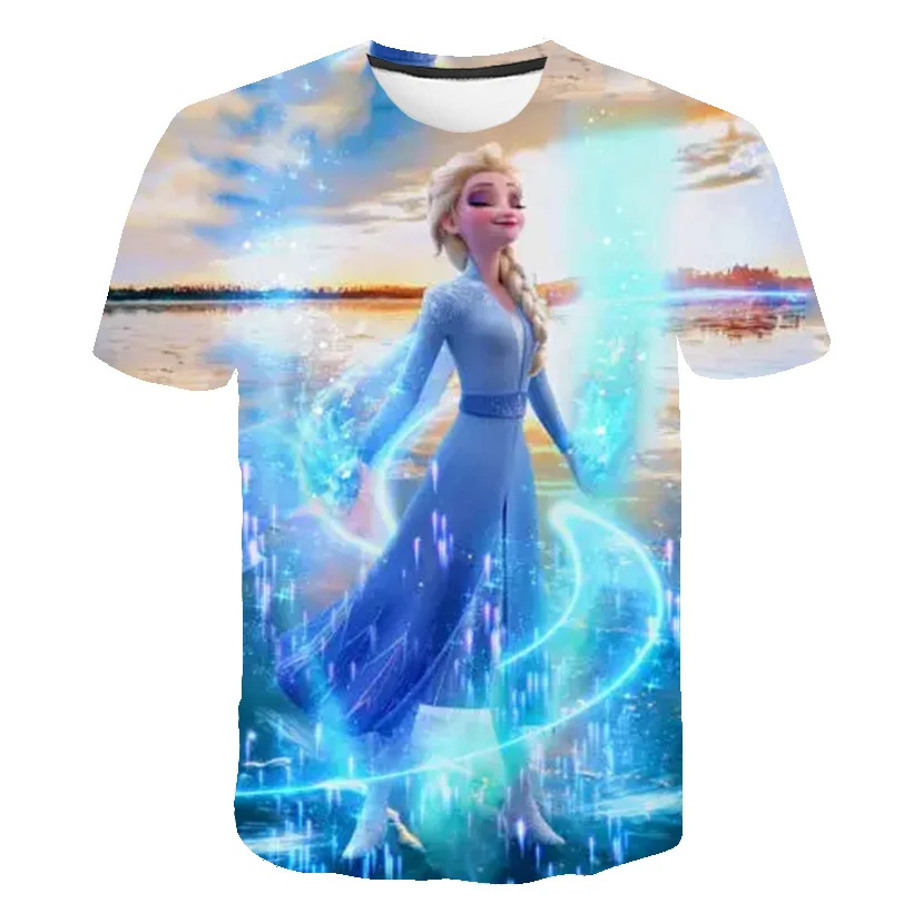 

Детская футболка Анна/Эльза, мультяшный 3D-рисунок, короткий рукав, летняя одежда для девочек, футболка, одежда для малышей