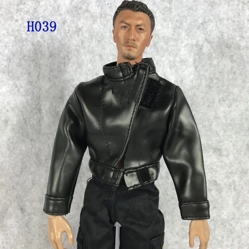

1/6 Scale Male Soldier Casual Black Leather Jacket Trend Short Style Coat with Print Fits 12 Inches Action Figure Model Body