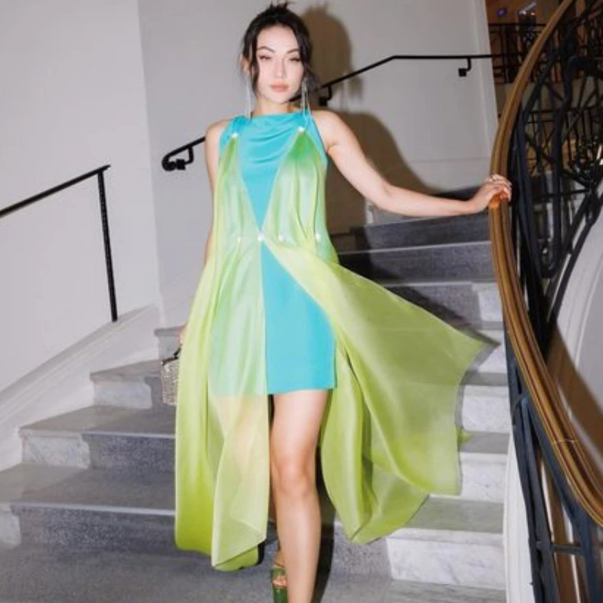 

O-neck Party Dress Mini Blue Dress See Through Chiffon Summer Clothes For Women Casual Woman Dress Female Dress Ever Pretty