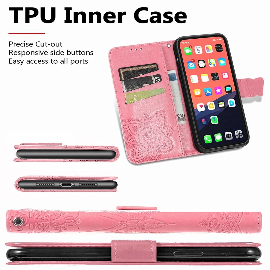 Luxury Embossed Butterfly Flower Wallet Flip Case For iPhone 14 Pro Max 13 12 11 SE 2022 X XR XS Max For iPhone 8 7 6 6S Plus
