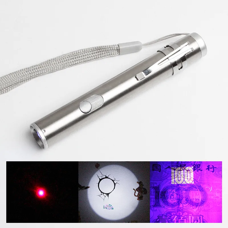 

3 in1 Mini USB Rechargeable LED Laser UV Torch Pen Flashlight Multifunction Lamp