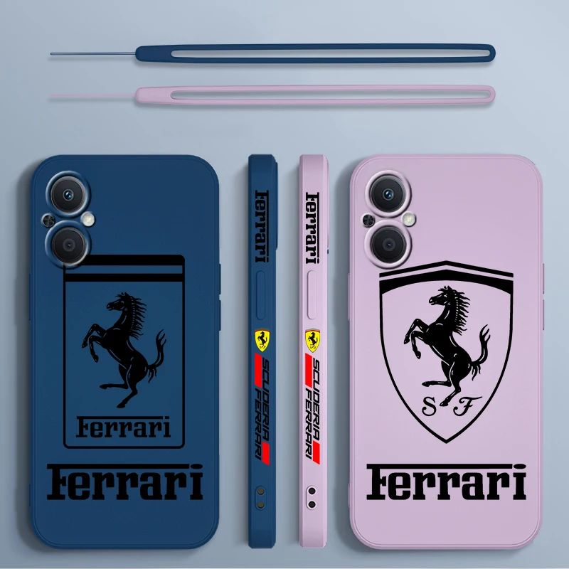 

Luxury Car Enzo Ferrari Logo For OPPO A5 A9 A12 A72 A53 S A73 Find X2 X3 X5 Lite Pro Neo 5G Liquid Left Rope Soft Phone Case