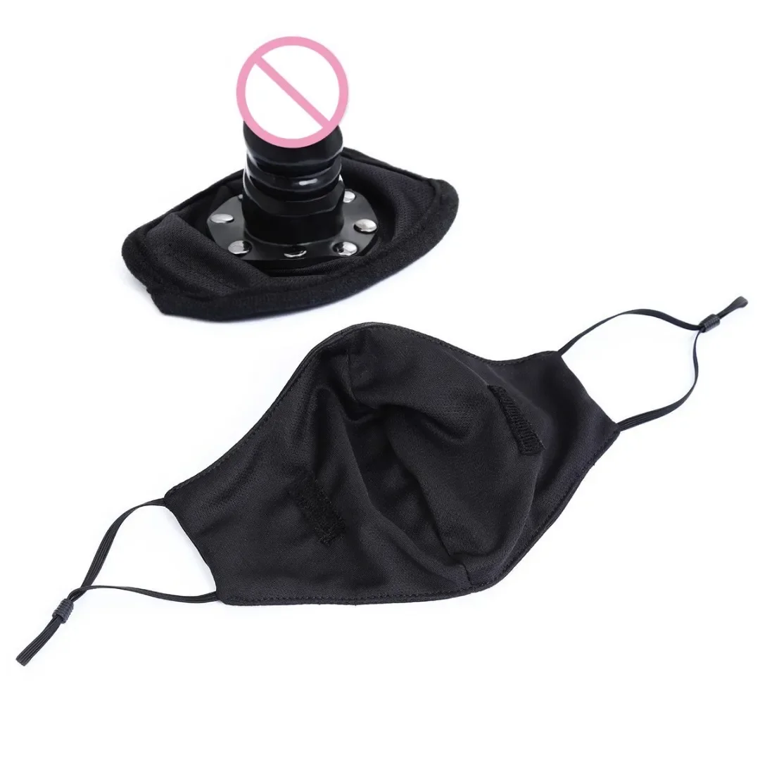 Съемная БДСМ-маска кляп с открытым ртом силиконовый черный для пениса