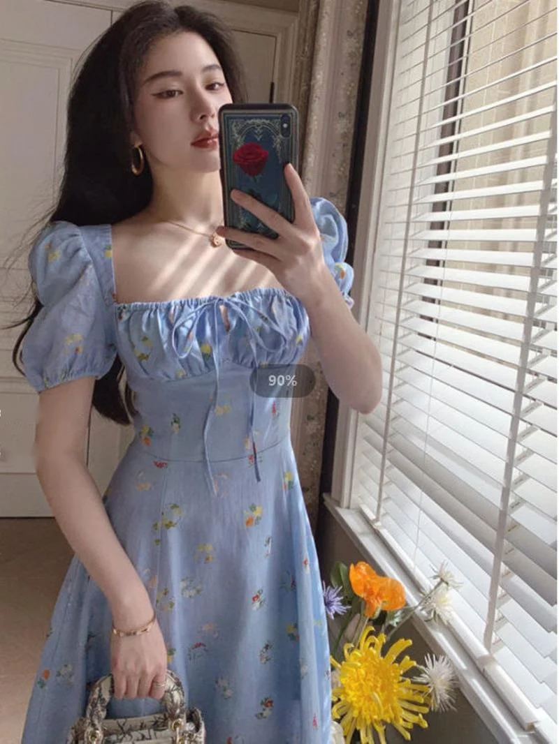 Женское платье с принтом из искусственного шифона Корейская модель облегающее