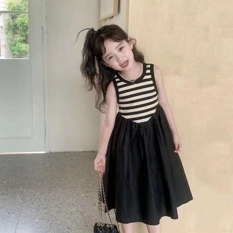 

Girls' Sleeveless Dress Summer Girls' Striped Tank Top Dress European American Style Fashion Children's Clothing Casual Vestidos