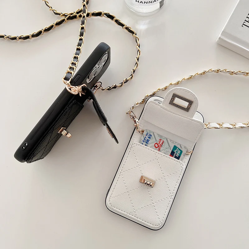 

Luxury PU Leather Wrist Strap Soft Case For iPhone 13 Pro Max Phone Case Grid lock crossbody bag Phone Case For iPhone 13 12 11