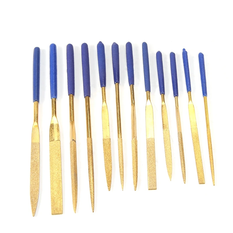 

12Pcs Titanium Coated Diamond Files Set Soft Rubber Handles Variety Shapes Diamond Needle Files For Metal Glass Ceramics Promoti