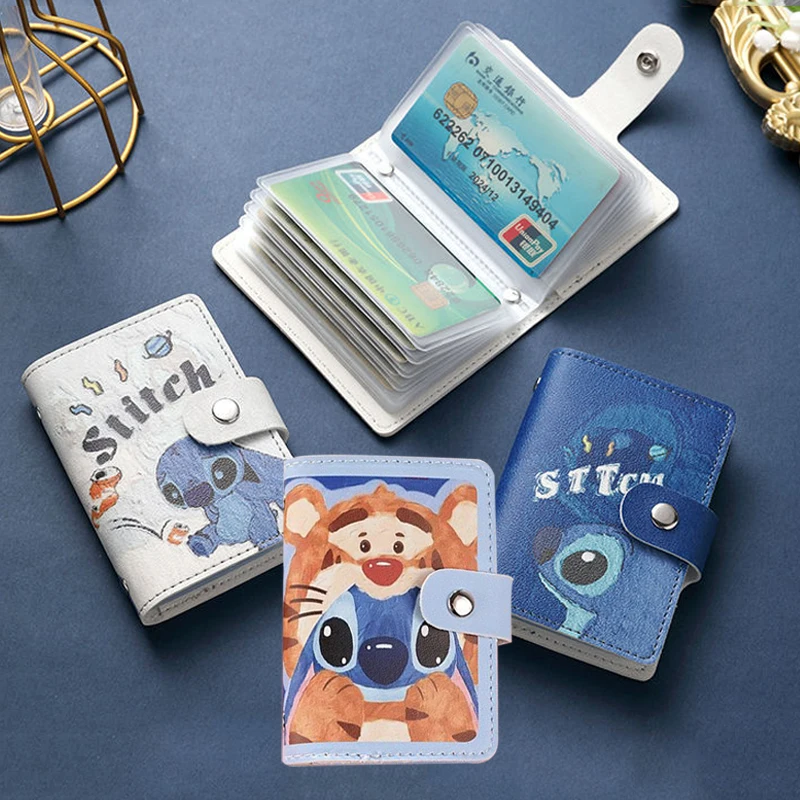 

Disney Stitch PU Leather Bags Bank Card Bag Cartoon Winnie The Pooh Driver's License Document Clip Credit Card & ID Holders