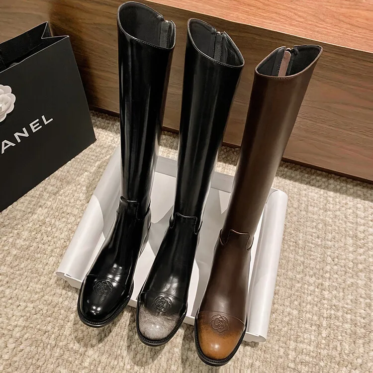 Брендовые Дизайнерские Сапоги Camellia в западном стиле ретро с круглым носком на