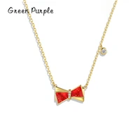 green purple cute bow pendants and necklaces for women gift 925 sterling silver 14k gold fine clavicle chain jewelry 2022 trend