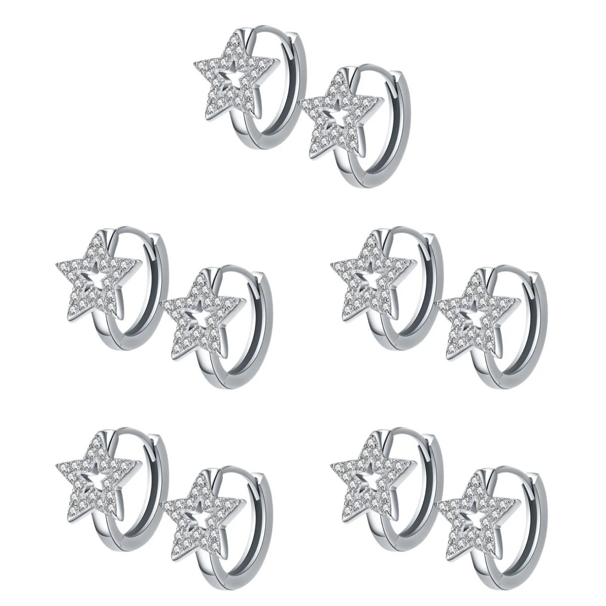 

5 Pairs Pentagram Earrings Silver Sterling Women Cartilage Girl Hoop Star 30% [white Copper] Small Gifts Daughter Girls
