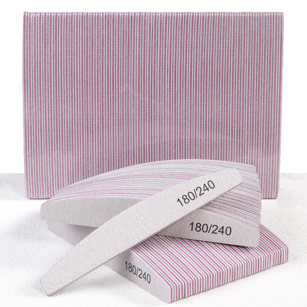 10 шт. профессиональная полулунная пилка для ногтей 100/180 180/240 двухсторонняя яркая