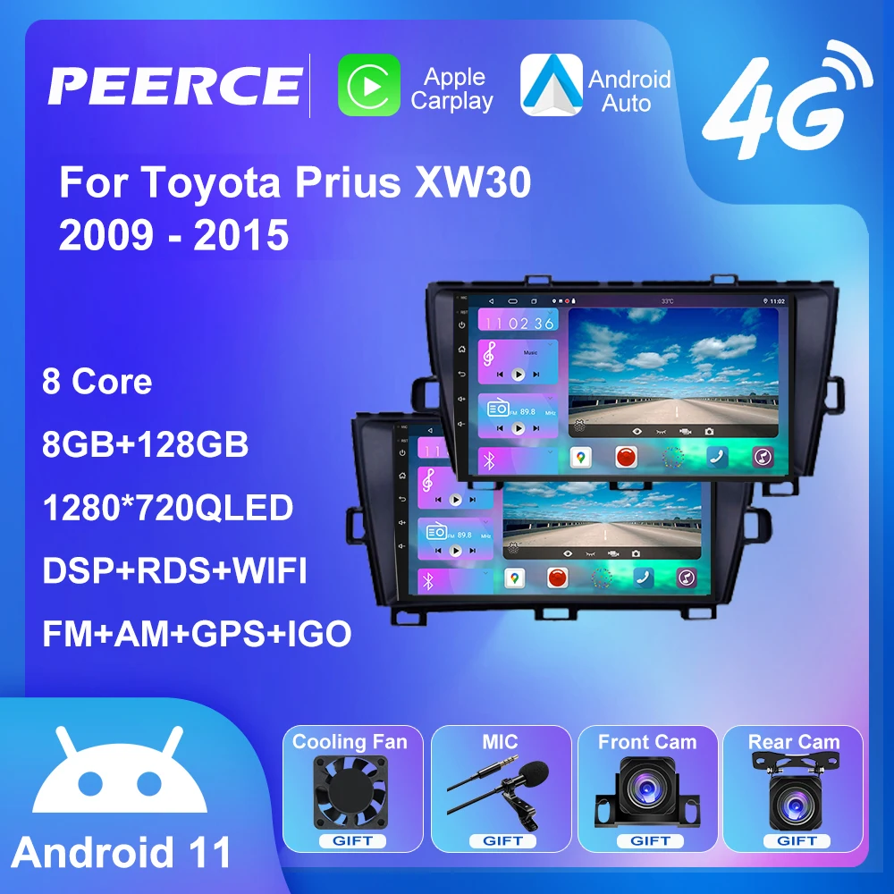 

Автомагнитола PEEREC QLED DSP 6 ГБ + 128 ГБ Android 11 для Toyota Prius XW30 2009-2015, мультимедийный видеоплеер с GPS Навигатором, стерео Carplay