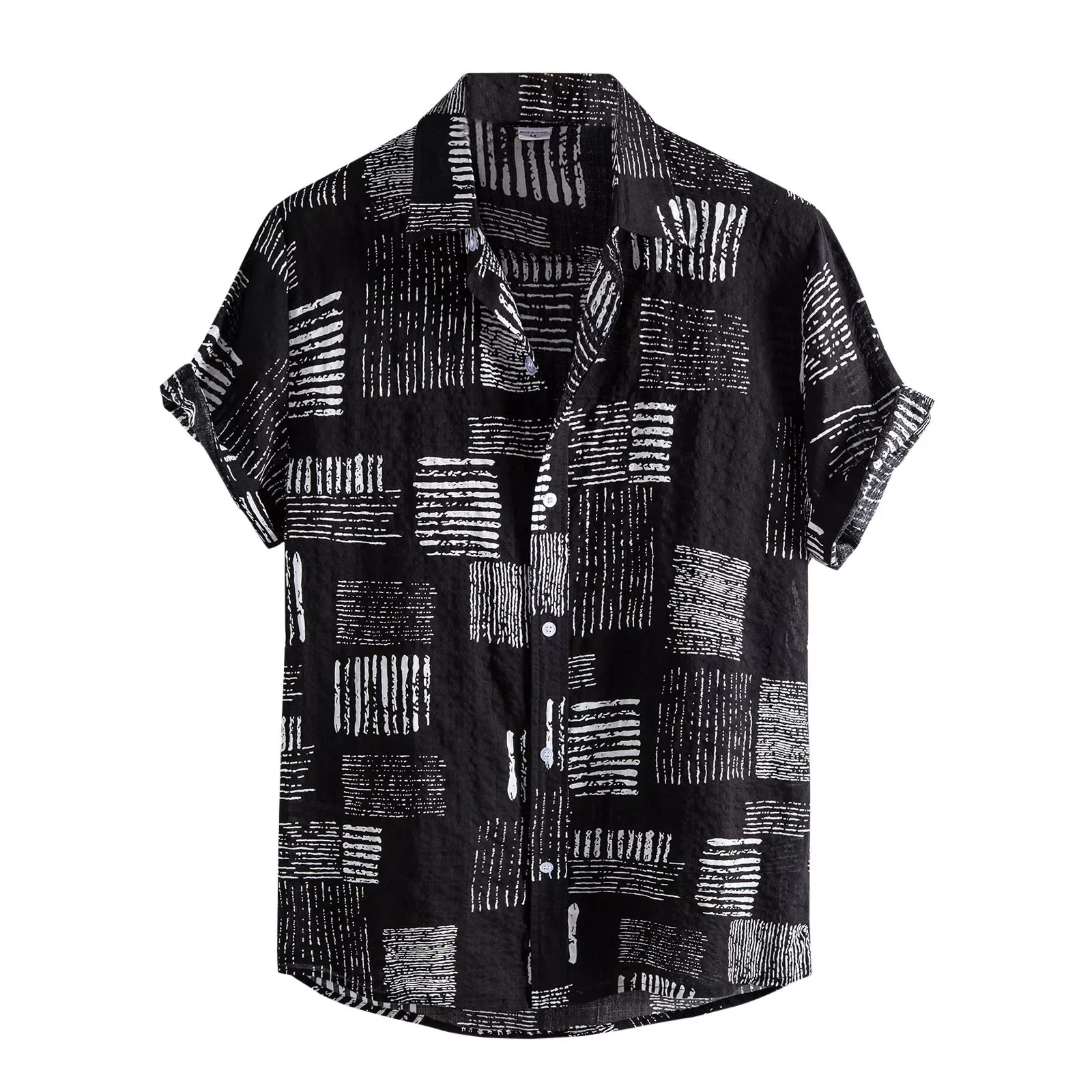 Shirt Casual Stripe Print Hawaiian Shirts Short Sleeve Button Turn-down Shirt Harajuku Summer Shirt For Mens Chemise Homme