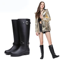 women rain long boots zipper high heel platform boots for women non slip waterproof boots fashion metal buckle rubber shoes