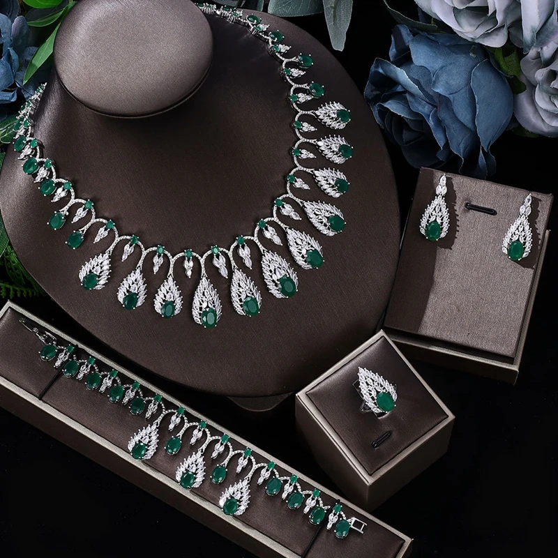 

MYFEIVO Micro-inlaid Zircon Bride Jewelry Set Luxury Ladies Wedding Party 4 Pieces Earrings Bracelet Ring Gifts XXY0081