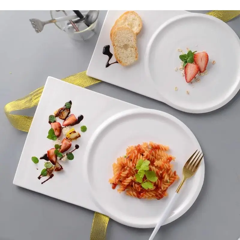 Чистая белая нестандартная керамическая плоская тарелка для ресторана Dim Sum суши