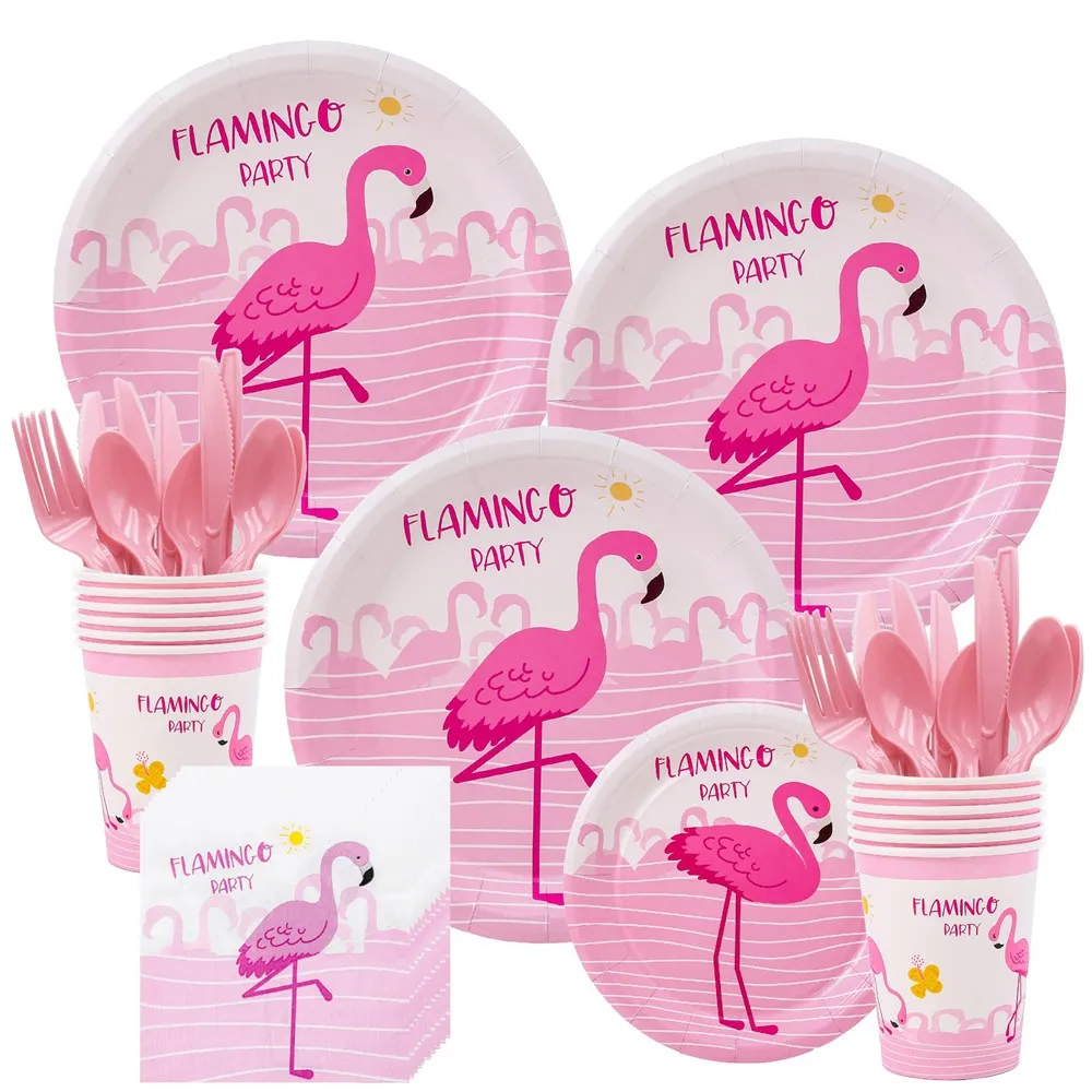 

Flamingo Disposable Party Tableware Summer Hawaiian Birthday Partry Tablecloth Cups Baby Shower Boys Luau Tropical Accessories
