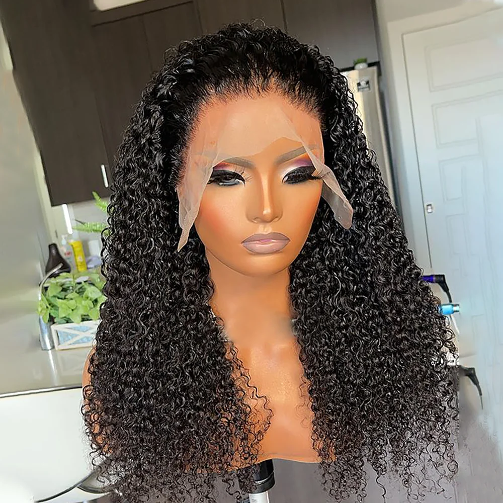 

Kinky Curly 26inch Long 180% Density Lace Frontal Wig For Women Babyhair Natural Black Soft Pre Plucked Daily Cosplay Glueless