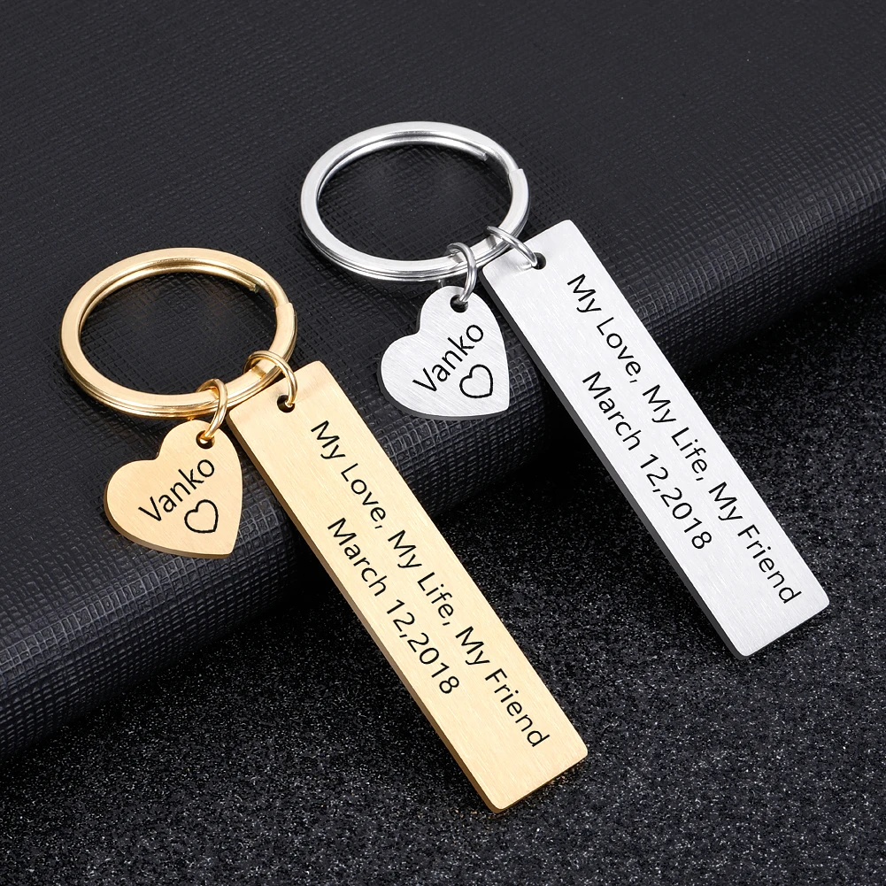 

Custom Keychain Personalized Gift Engrave Name and Date My Love My Life My Friend for Couples Men Women Husband Gift Keyring