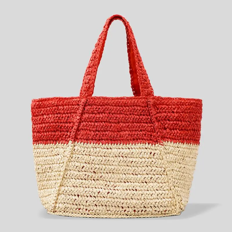 

Summer Contrast Straw Ladies Handbag Bohemia Shopping Woven Tote Bag for Women's Designer Casual Beach Shoulder Bags Woman 2022