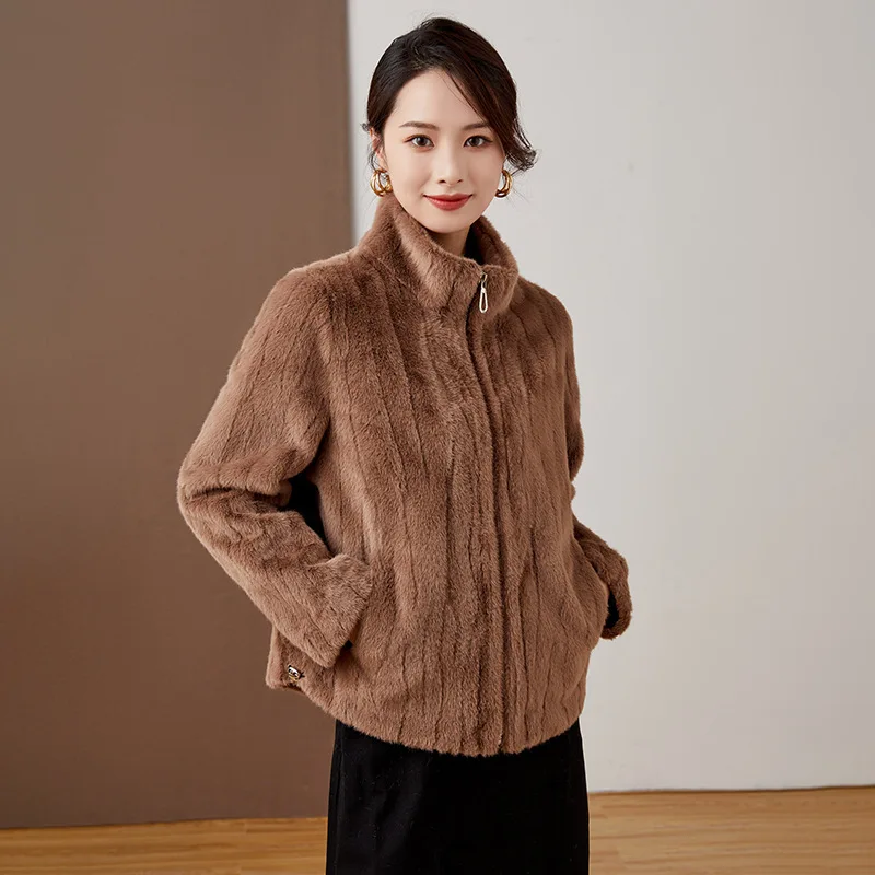 Winter Jacket Women 2022 New Korean Fashion High Grade Stand Collar Zipper Thick Warm Faux Fur Coat Office Lady Clothing Tops