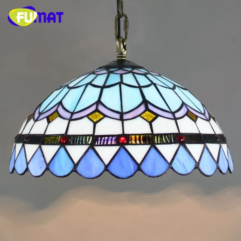 

FUMAT European Modern Mediterranean Creative Tiffany Stained Glass Bedroom 12 Inch Phoenix Bead Baroque Living Room Chandelier