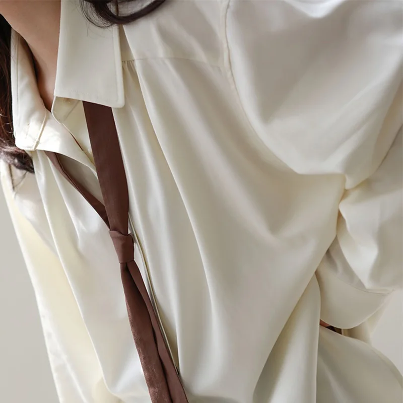 Женская рубашка на пуговицах однотонная блузка в Корейском стиле с длинным