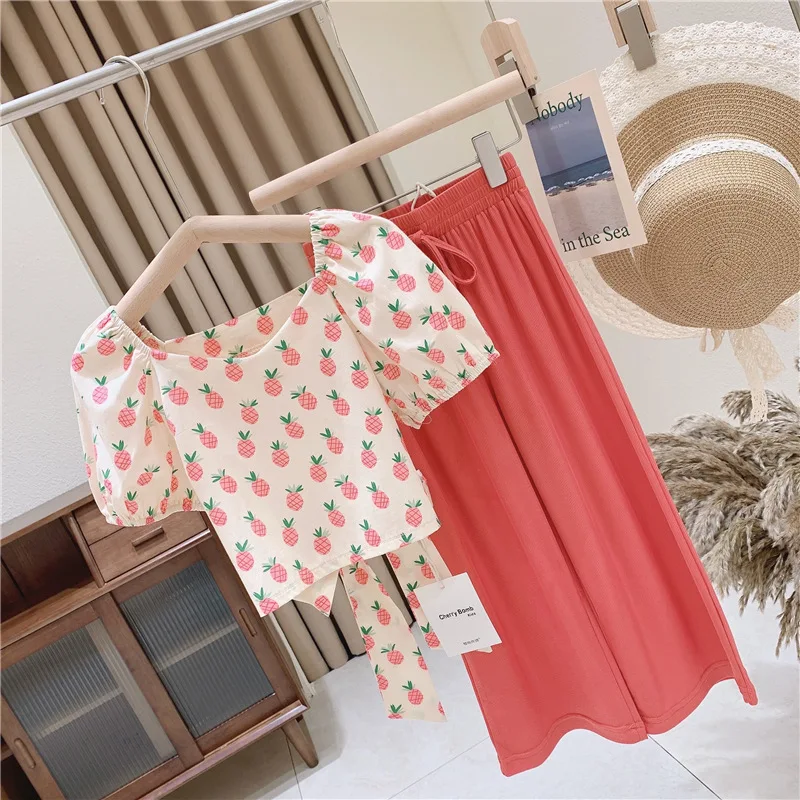 

Toddler Kids Clothes for Girls Summer Fashion New Arrival Pineapple Printing Top+Wide-leg Pants Children's Clothing Set 2-8Yrs
