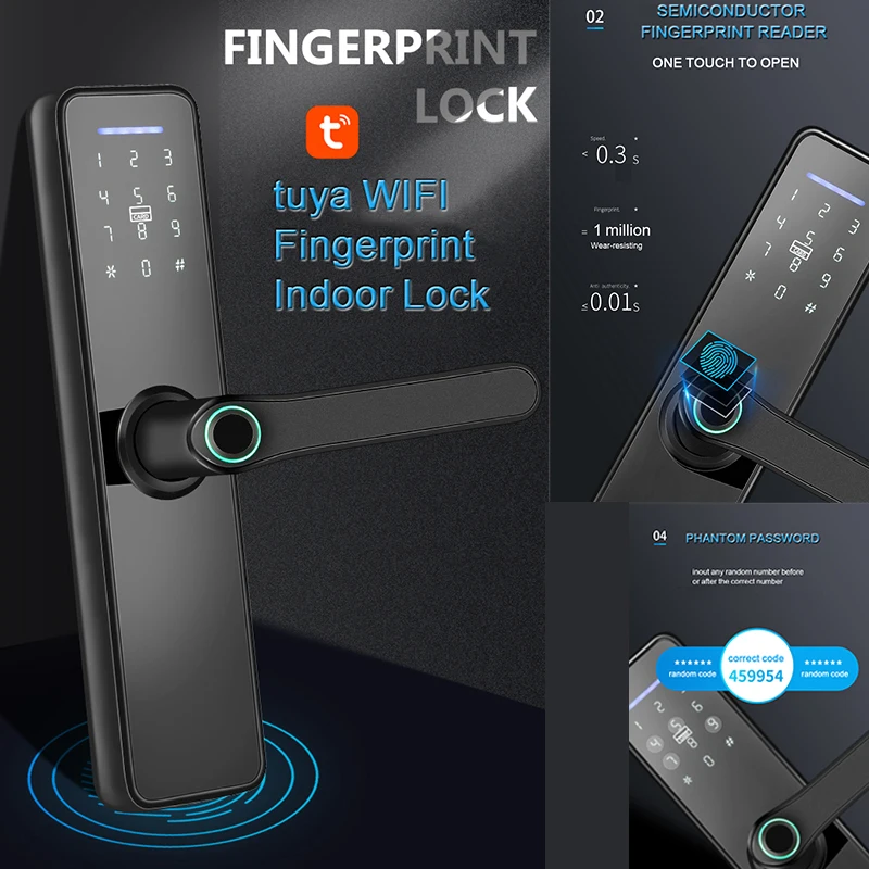 

WAFU Wifi Biometric Fingerprint Smart Door Lock Electronic Password RFID Card, Digital Password Fingerprint Lock Tuya APP