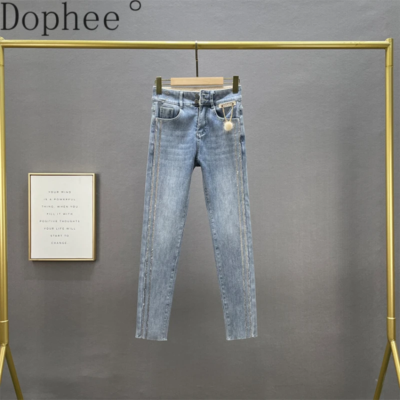 Утепленные флисовые эластичные джинсы-карандаш для женщин новинка 2024 осень-зима