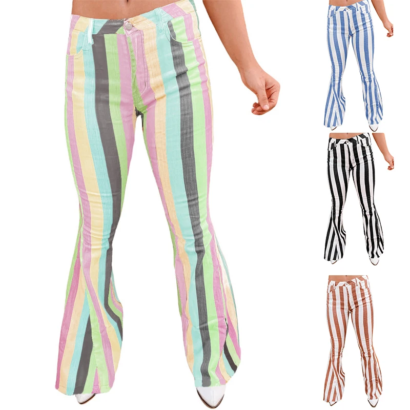 

Spring/Summer Women's Pants Stripe Contrast Tassel Flare Pants New Fashion Women's Mid Rise Pants