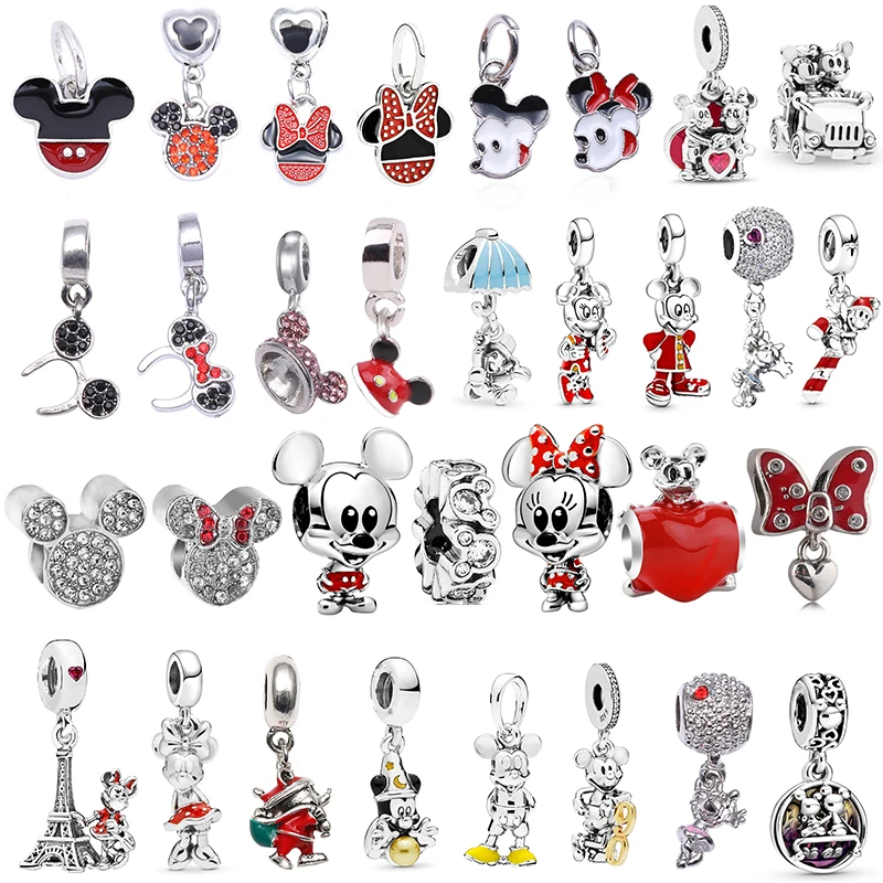 

Disney Enamel Minnie Beads Mickey Mouse Pendant for Jewelry Making Fit Pandora Charms Bracelet Women Accessories Girl Bangle DIY