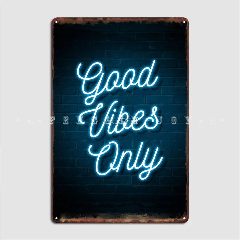 

Good Vibes Only Neon Blue Metal Plaque Poster Wall Mural Club Bar Printing Wall Decor Tin Sign Poster