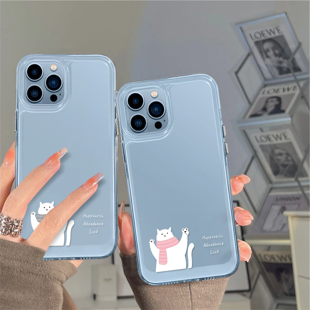 

Funny Cat Cartoon Clear Case for iPhone 14 13 12 11 Pro Max Mini XS XR X Back Cover for iPhone14promax Capa Protection Fundas