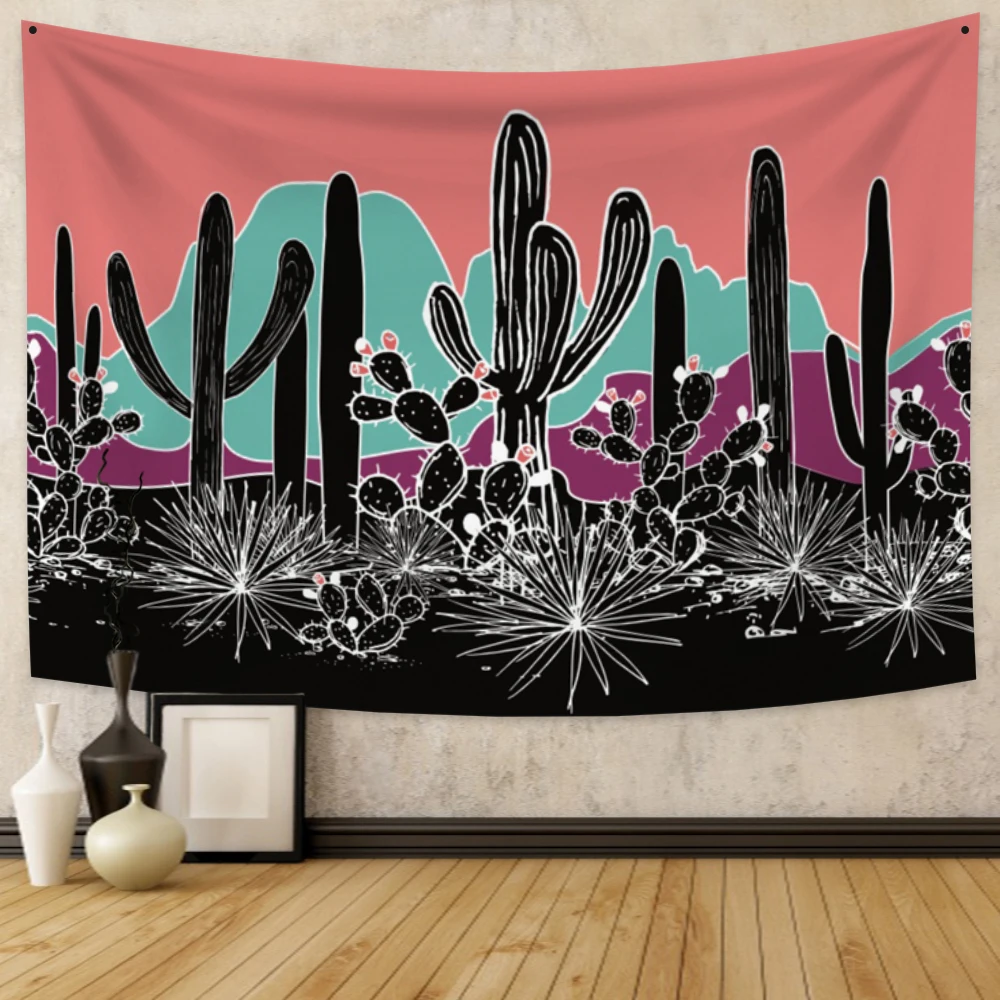 

Cartoon Desert Cactus Tapestry Wall Hanging Hippie Bohemia Trippy Tapestry Art for Bedroom Living Room Dorm Home Decor