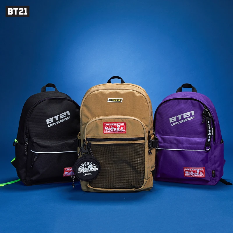 

Kawaii BT21 Anime Hobby Tata Mang Koya Rj Space Wappen Series Cartoon Cute Campus Portable Large-Capacity Backpack School Bag