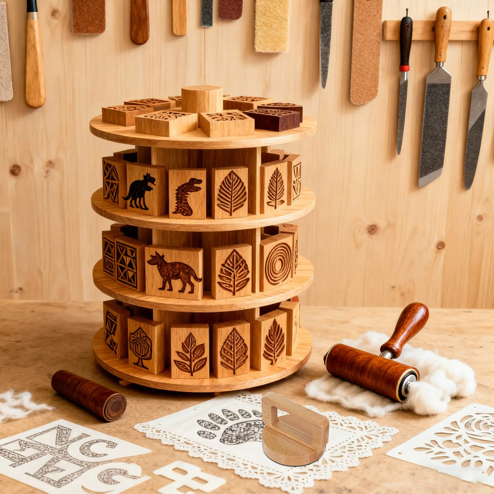 Фото Деревянный блок для гравюры Wood Baren с эргономичной ручкой, инструмент для штамповки, линогравюры, рукоделия, скрапбукинга, принадлежности для блоковой печати, резьбы по дереву. №4