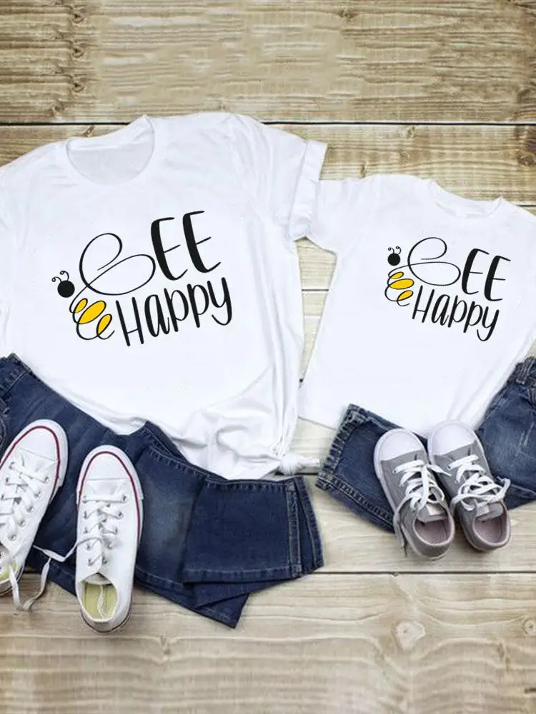 

Bee Letter Funny Cute Casual Clothes Tee Family Matching Outfits Summer Women Kid Child Mom Mama Mother Tshirt T-shirt Clothing