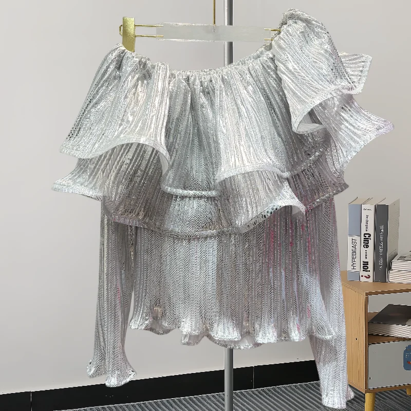 GVUW рубашки с оборками женские модные разрезом на шее пышные рукава однотонный