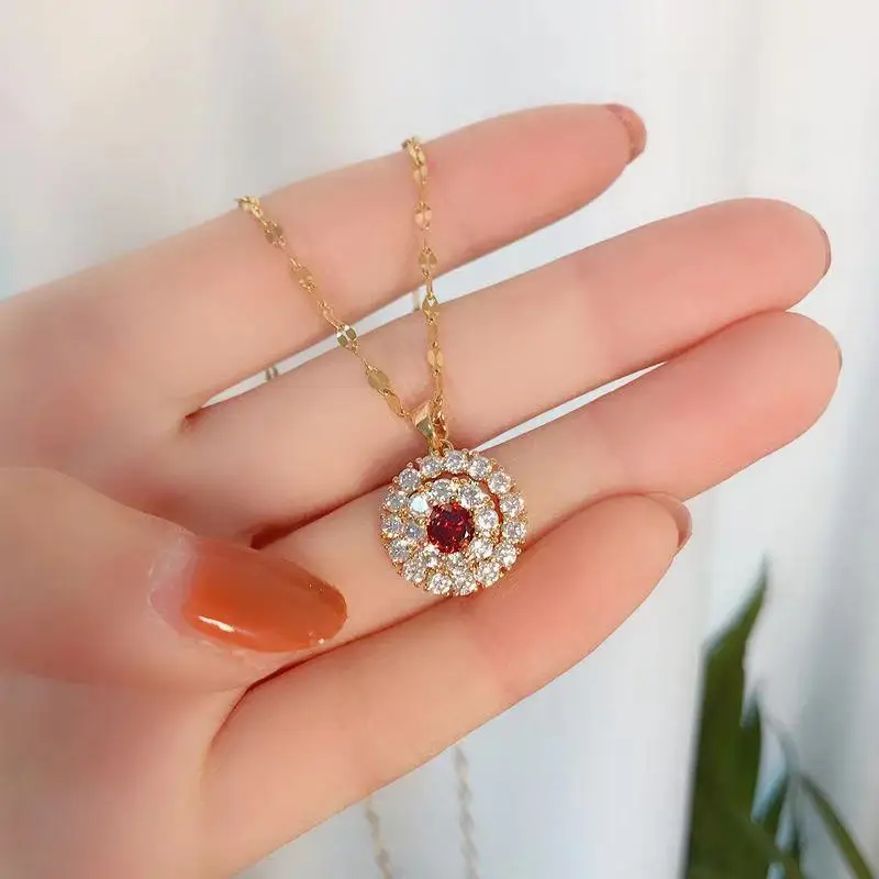 

HOYON 18K Gold Color Ruby Purple White Pink Gemstone Necklace for Women Turn the clavicle chain 925 Sliver Color Jewelry free
