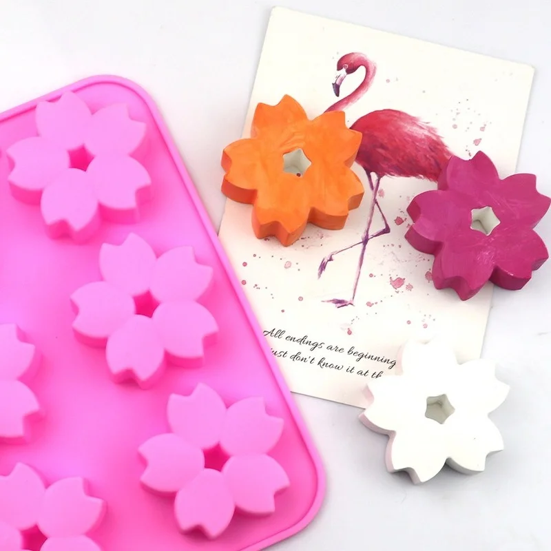 

1Pcs Multi Purpose Cherry Blossom Pattern Soap Mold 6 Cavity Pink Cake Mould Reusable Silicone DIY Baking Tool