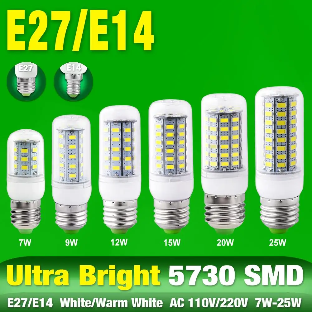 

Ultra Bright 5730 LED Corn Bulb Lamp Light 110V 220V E14 E27 7W 9W 12W 15W 20W 25W Led Spotlight 24 / 36 / 48 / 56 / 69 / 72LEDs